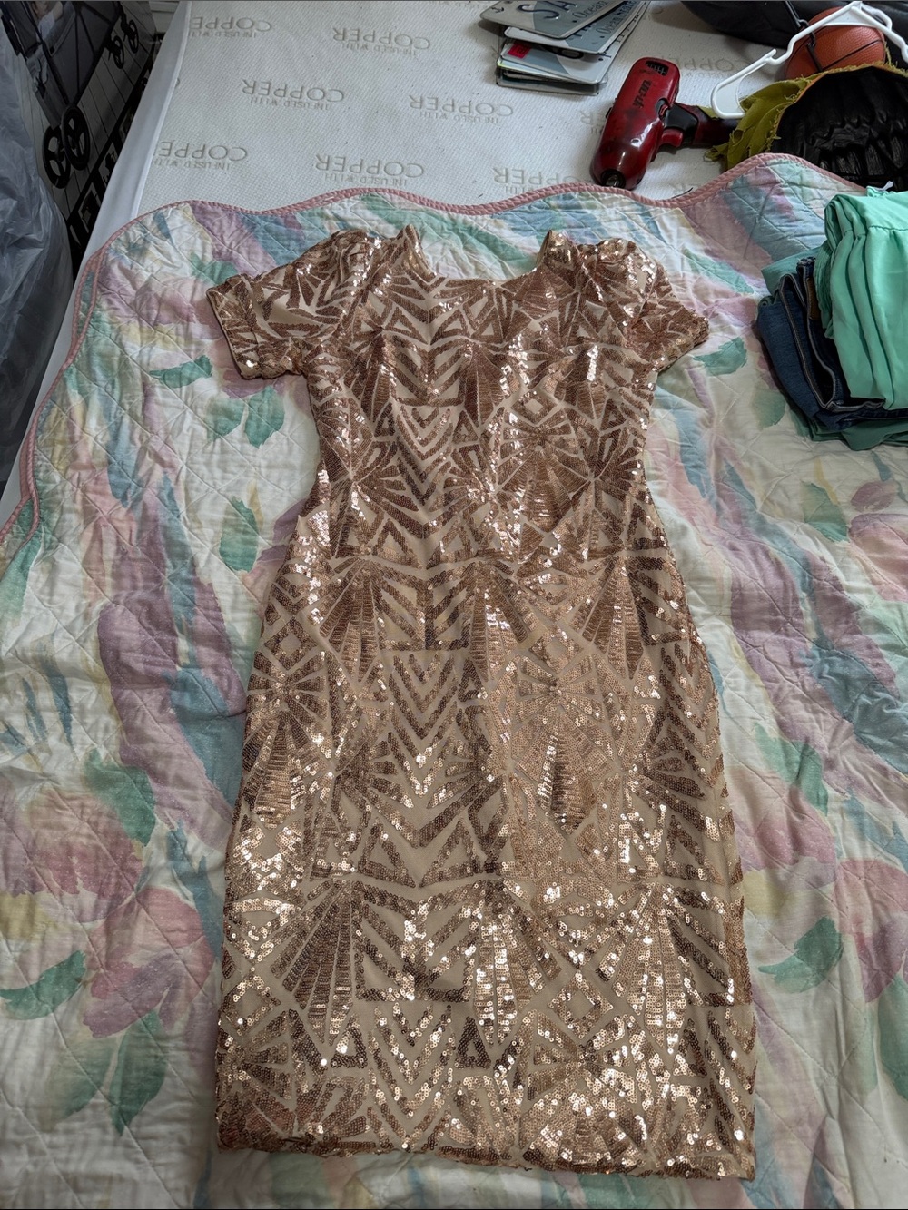 SHEIN Rose Gold Sequin Short Sheath Dress